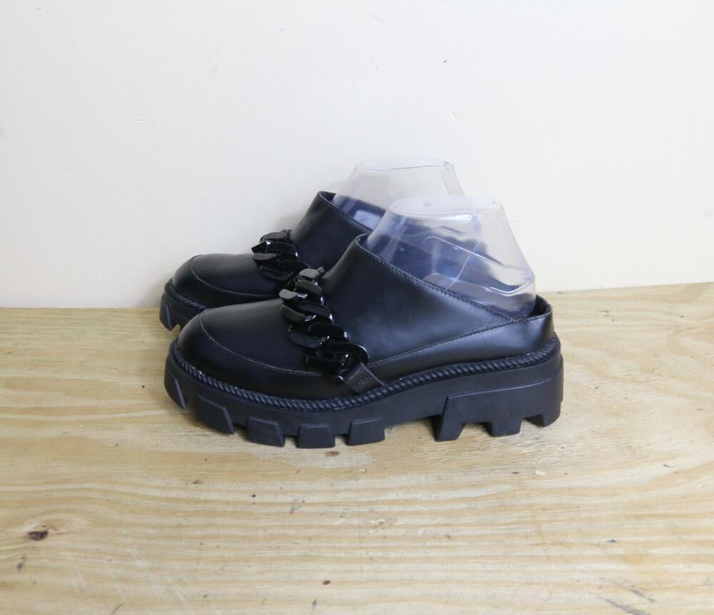 New Kelsi Dagger Brooklyn Clogs 7.5 Black Leather Boxer Links Chunky Lug Goth
